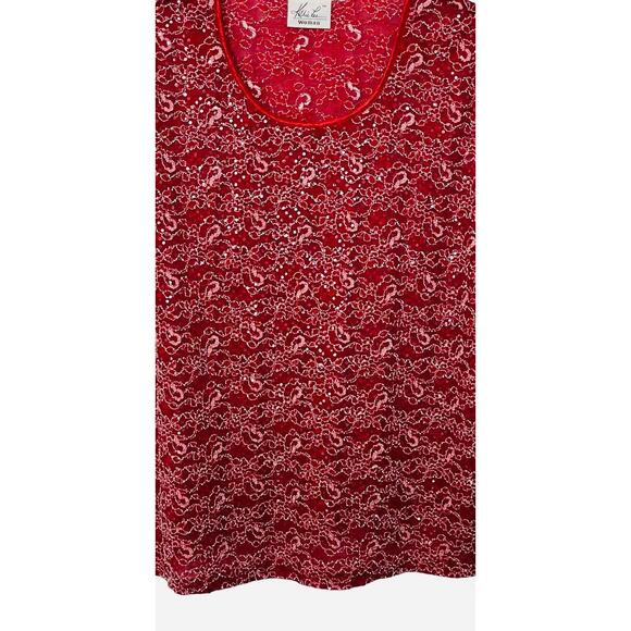 KATHIE LEE SHORT SLEEVE RND NECK PULL-OVER DRESSY BLOUSE, WOMENS, 3X, RED SILVER - Picture 7 of 10